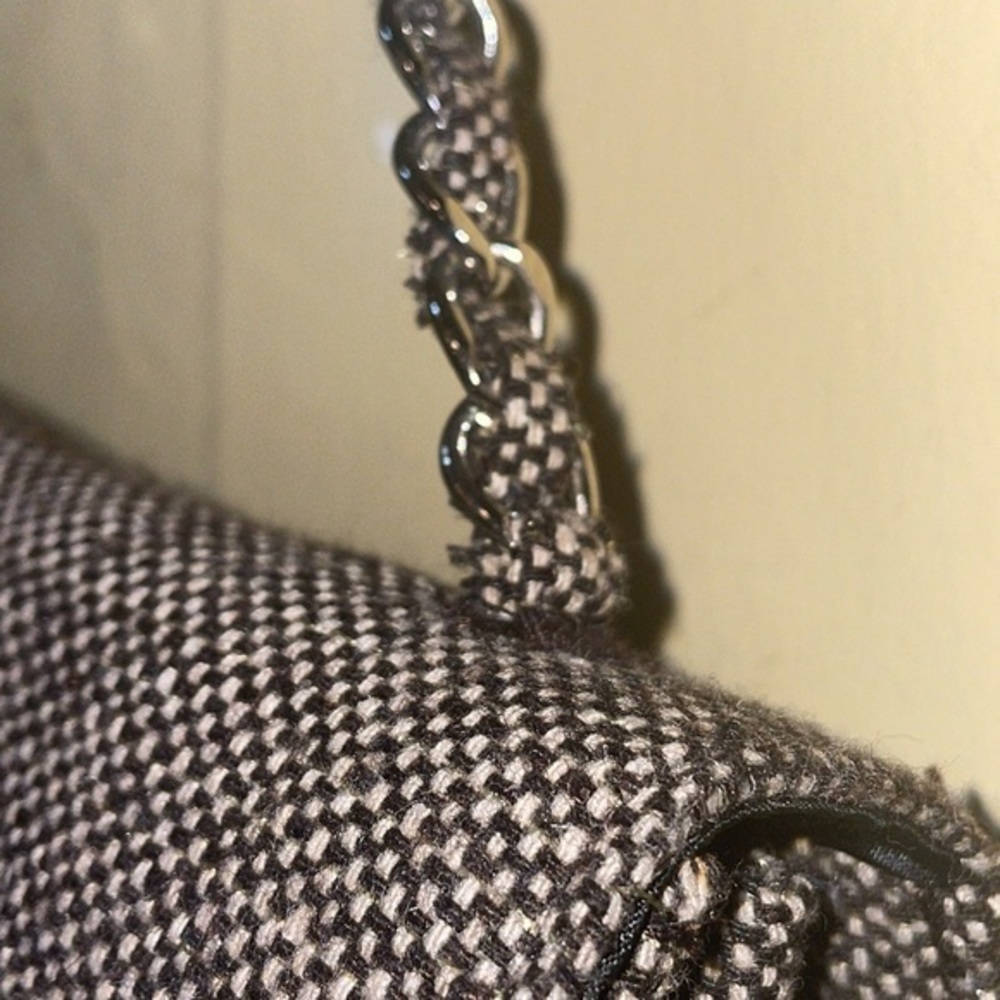 Brown Tweed Metallic Large Rhinestone Center  Purse Chain‎ Bag - Picture 4 of 9